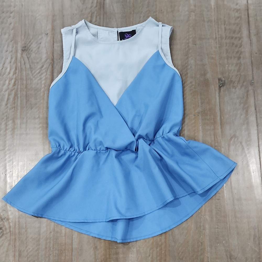 Plains & Prints Womens Blue and White Sleeveless Peplum Top Size 2 #D2509-0087